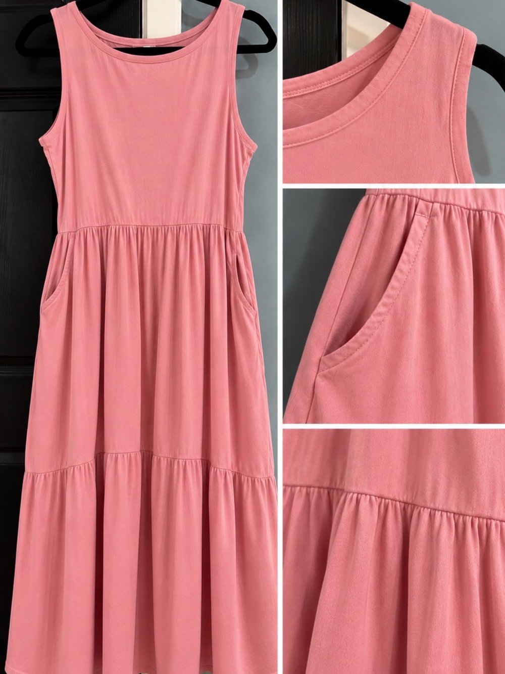Pink Sleeveless Tiered Dress with Pockets